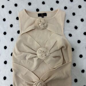 Cream Sleeveless Top with Floral Accents